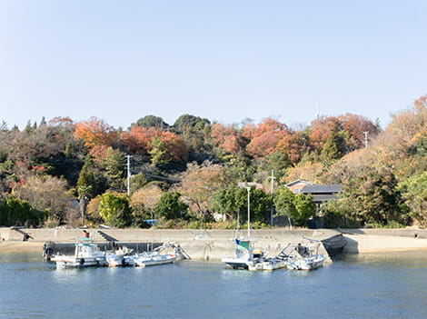 何隻もの船が停泊し、どこか懐かしい雰囲気の屏風島の船着き場